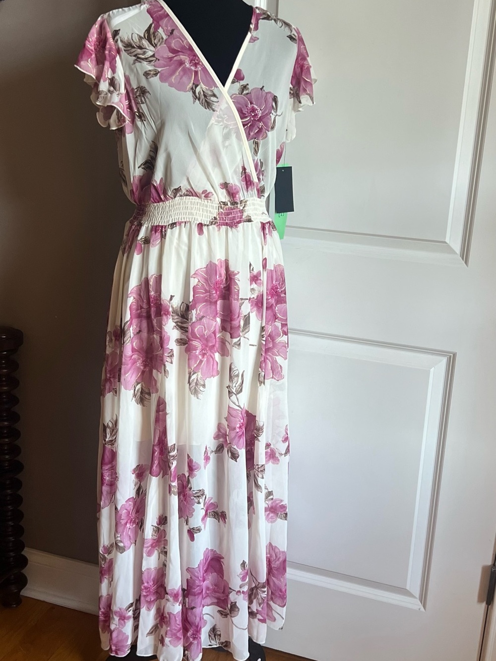 Floral Wrap Maxi Dress in Pink and Cream by